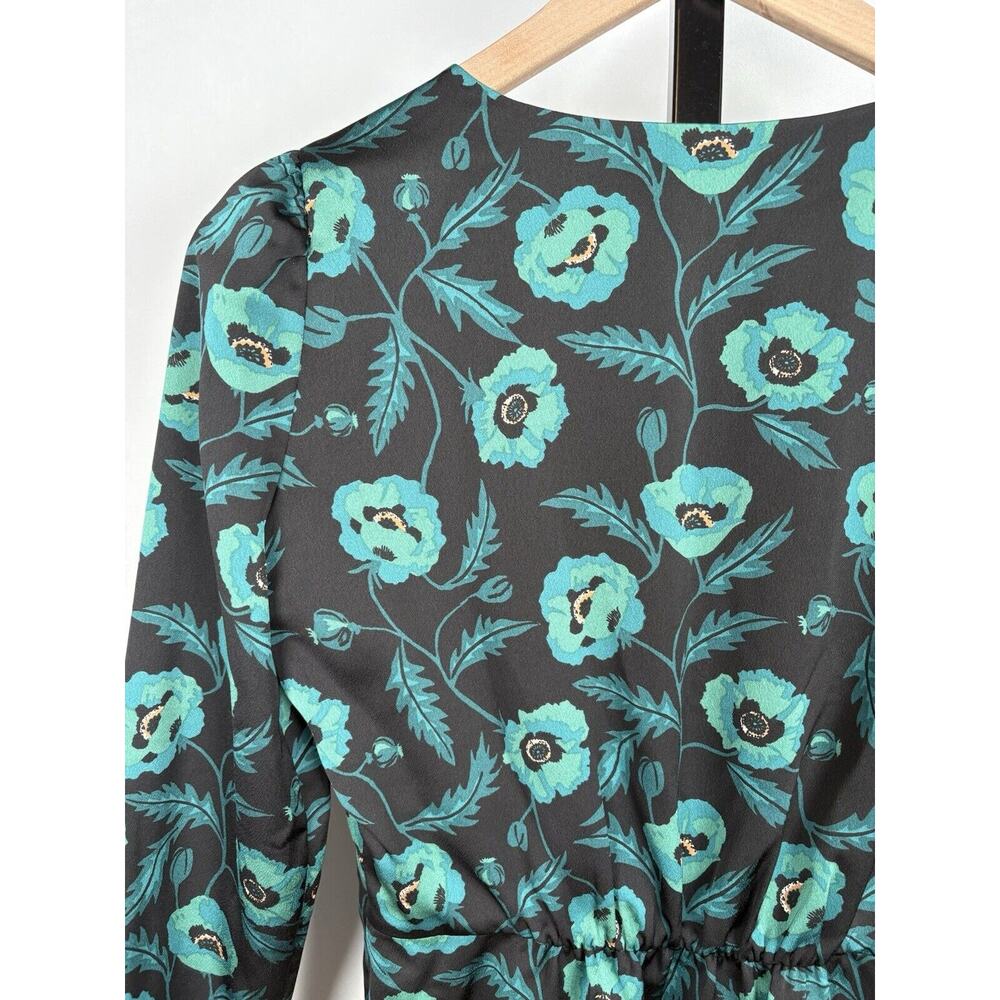 J. Crew Satin Back Crepe Button-front Blouse 0 Black Green Floral V-Neck NWT - Picture 9 of 12